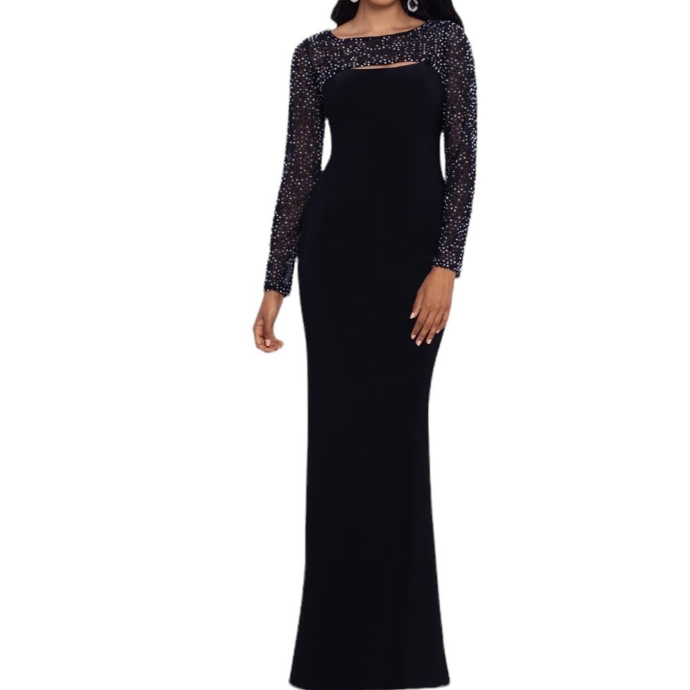 New Women’s Betsey And Adam Haisley Long Jersey Knit Beaded Dress Size 8